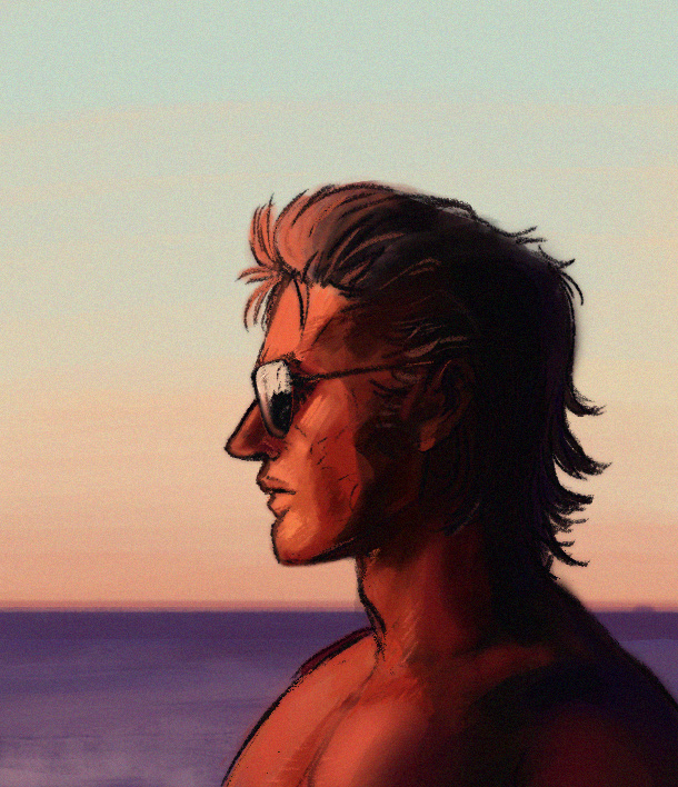 kaz looks at the sunset